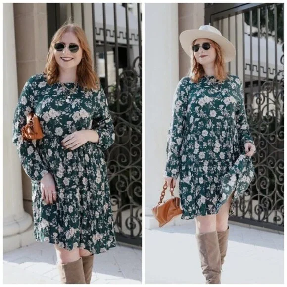 Knox Rose Green Ruffled Tiered Sundress floral-printed babydoll Sz Medium - Picture 1 of 8